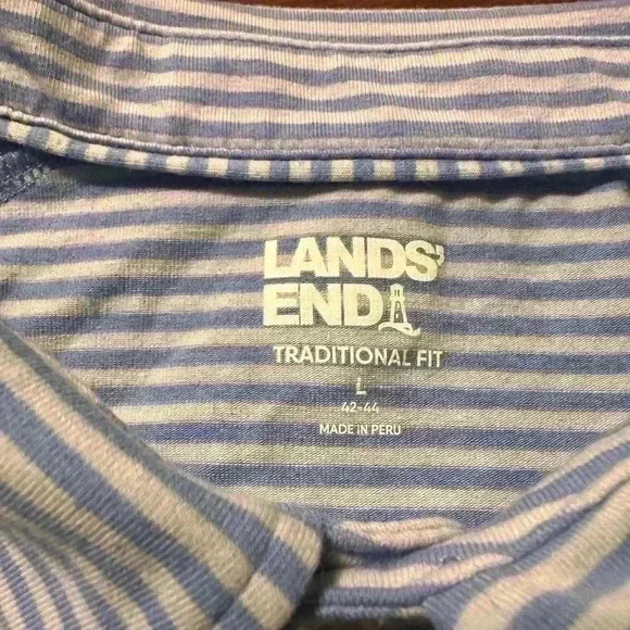 Lands End Mens Blue And White Striped 3 Button Polo. Size Large. - Picture 5 of 5